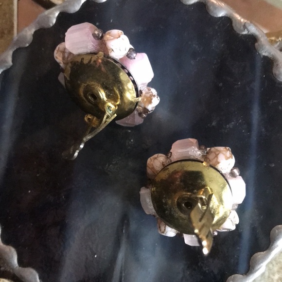 Romantic Vintage West Germany Pink And Gold Earrings Multi Shape Beads - Picture 7 of 9